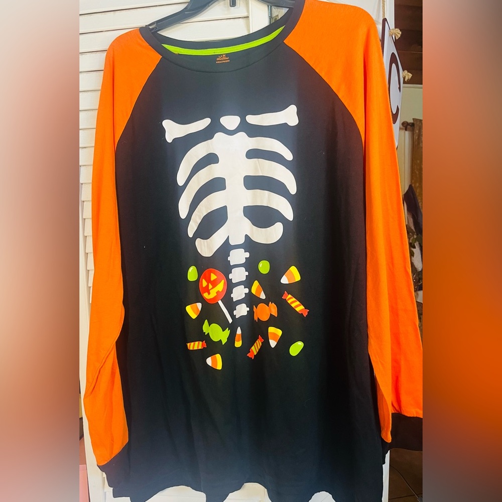 Skeleton Long Sleeve Tee - Black and Orange